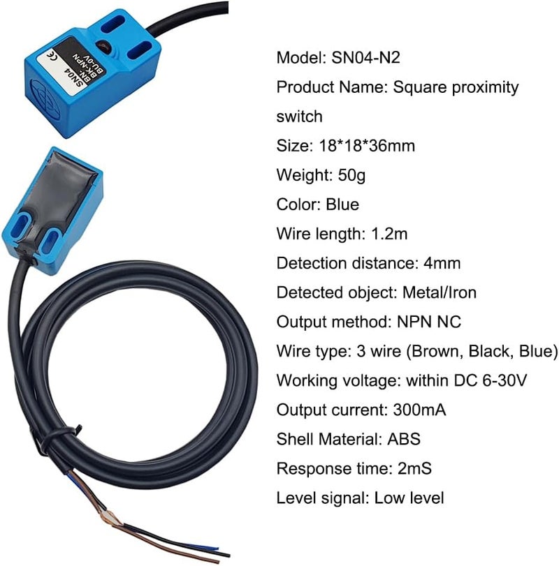 Haldzemo SN04-N2 NPN NC Inductive Proximity Sensor Normally Close Detection Approach Switch with SN Bracket (Blue, 2 Pack) - Image 2